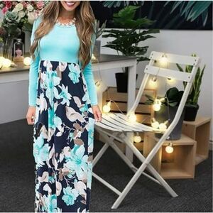 Womens Bluetime Boutique Floral Print High Waistline Maxi Dress - Sz L